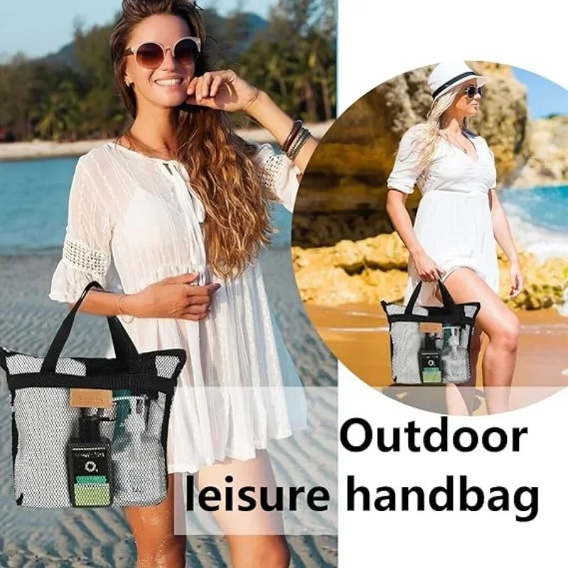 1-5PCS Mesh Beach Bag with Zipper for Swimming Pool Travel Portable Storage Pouch for Wet Swimwear Towel Toiletries Sandals Vue