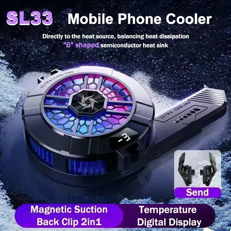 SL33 6-Shaped Semiconductor Phone Cooler – Magnetic Back-Clip Radiator for iOS & Android Devices Vue