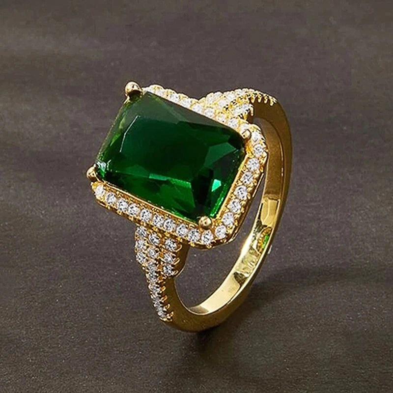 Huitan Green Cubic Zirconia Gold-Tone Ring for Women Fashion Ring Vue Q671 10