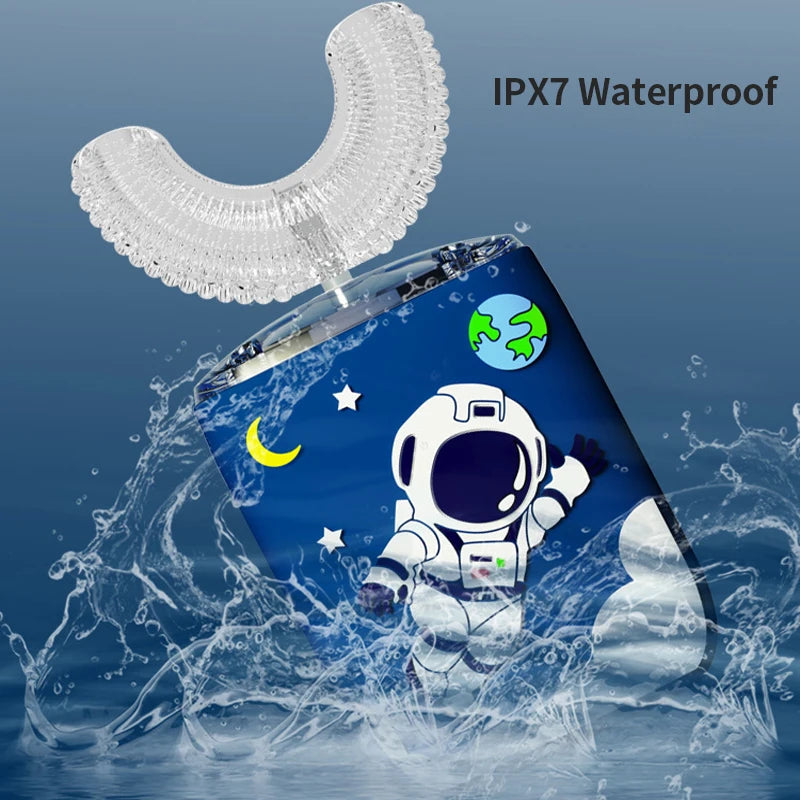 Electric Toothbrush for Children Adults U Shaped 360 Degrees Smart Electric Toothbrush Rechargeable Cartoon for Kids Blue Light Vue