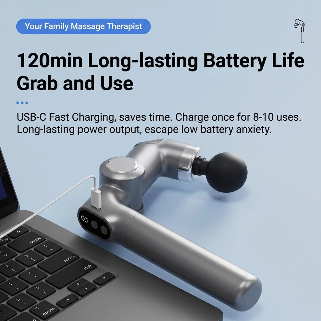 Foldable Massage Gun Deep Tissue with Retractable Handle，Back and Neck Massager for Pain Relief,Perfect Gifts for parents famliy Vue