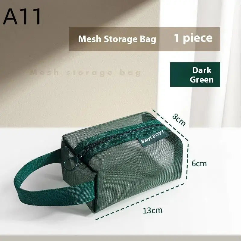 1Pcs Travel Storage Carry Pouch With Zippered Portable Mini Zipper Mesh Storage Bag Coin Purse Small Square Mesh Coin Purse Vue A11