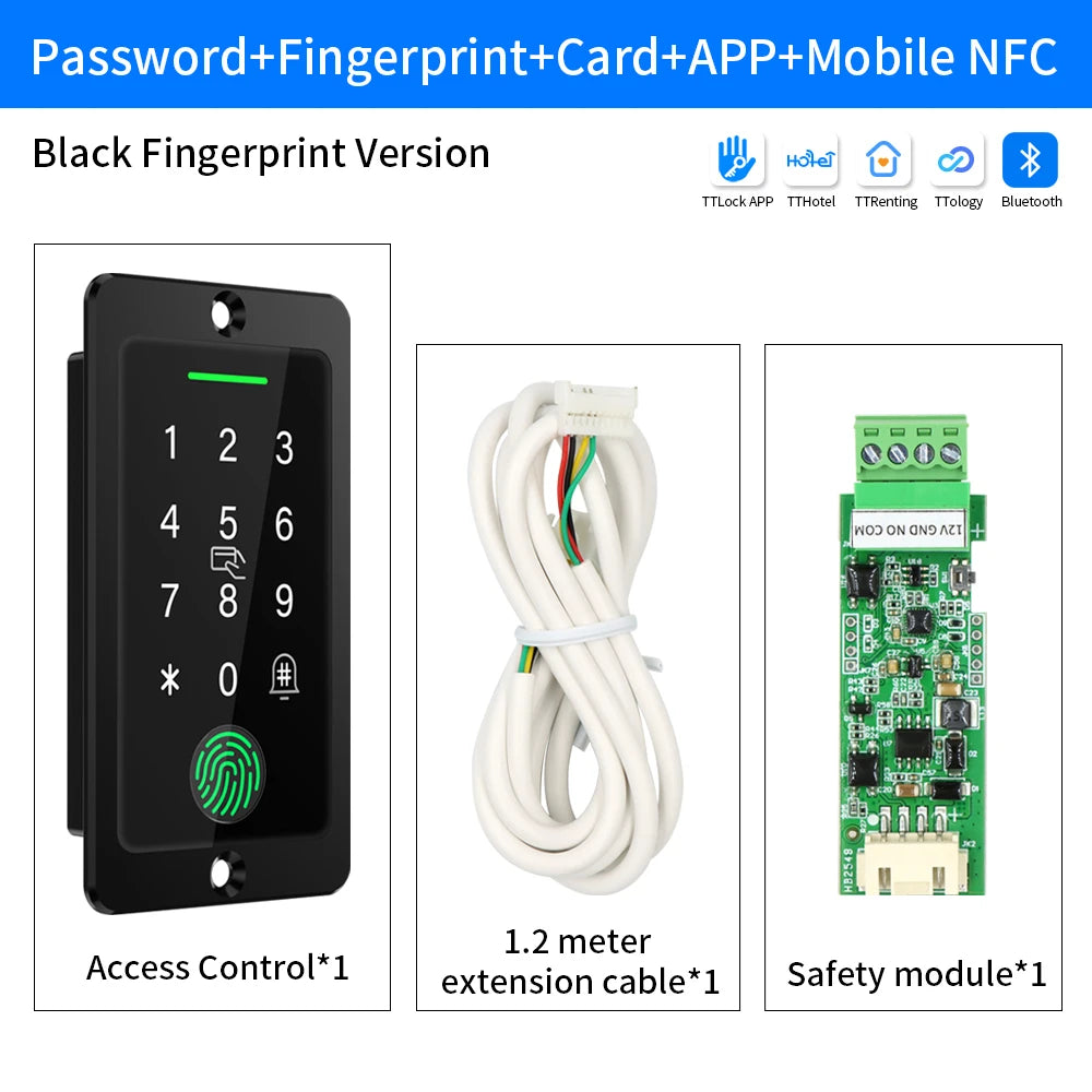 Outdoor IP67 waterproof embedded fingerprint NFC RFID access controller touch glass panelTTLOCK APP gateway remote attendance Vue SR1066F-TT - Black China Mainland