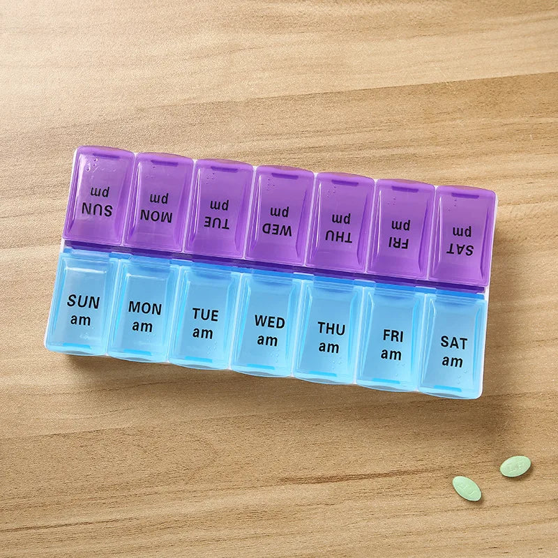 Braille Design Weekly Pill Organizer 7 Days 14 Grids Portable Travel Medicine Storage for Tablets Vitamins Fish Oils Vue