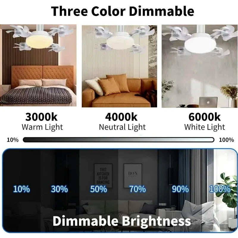 E27 Socket Ceiling Fan 2-in-1 Silent LED Fan with Remote Control 3-Color 3-Speeds Adjustable Ceiling Fanlight for Home Bedroom Vue