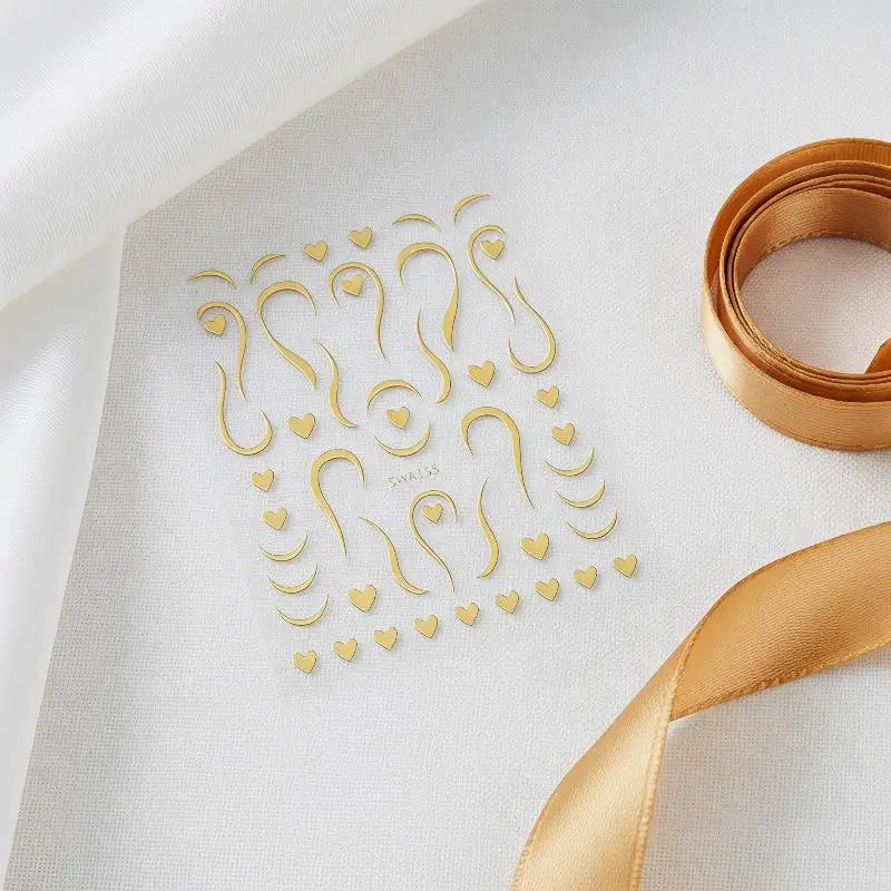 3D Gold French Lines & Love Heart Nails Stickers Luxury Heart Curve Line Ribbon French Nail Decals DIY Elegant Nail Decorations Vue