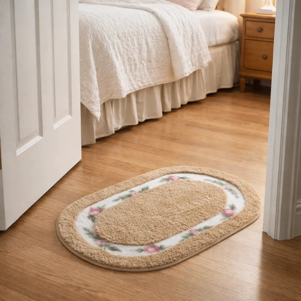Romantic Fluffy Rose Pattern Door Mat Absorbent Nonslip Bath Mat Thickened Pastoral Style Carpet Living Room Vue