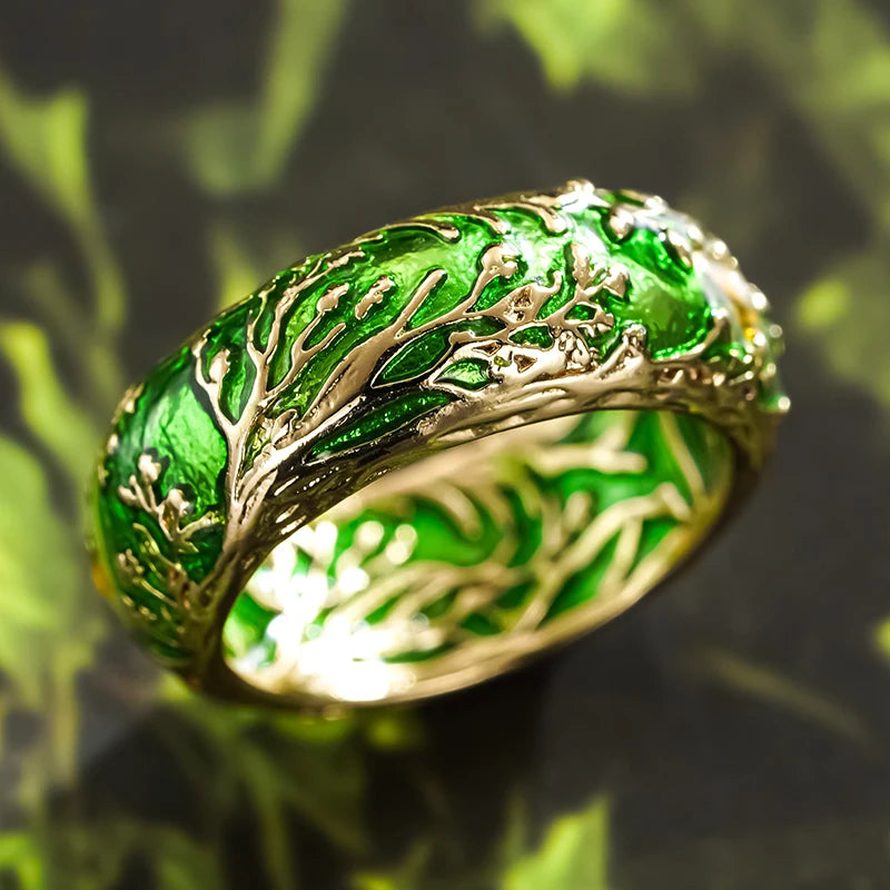 Huitan Green Enamel Ring – Vintage Geometric Women's Ring Fashion Ring Vue