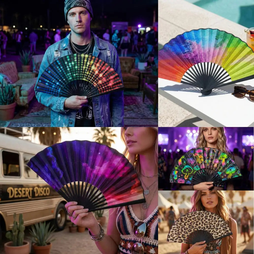 European Style 23 Cm Kung Fu Fan Gradient Colorful Large Dance Fan Foldable Personality Hand Rave Fan Music Vue