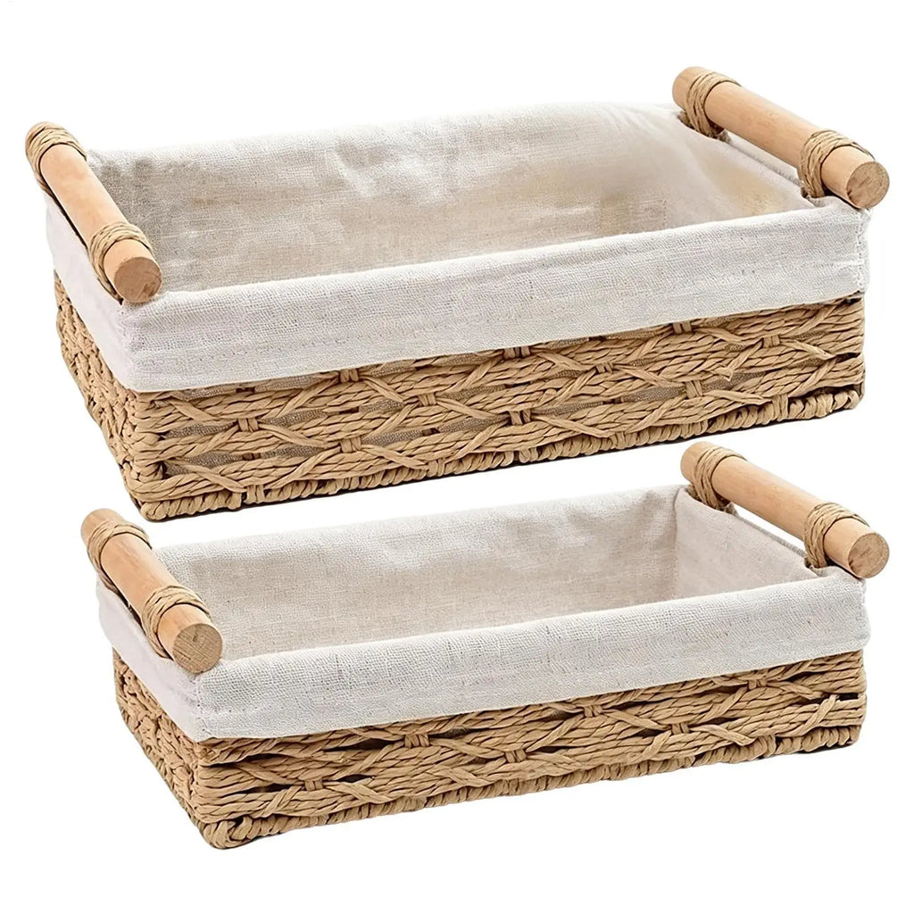 Storage Basket with Handles & Liners, Decorative Organizer Bin for Desktop Remote Control Keys, Countertop Tidy Tray for Home Vue