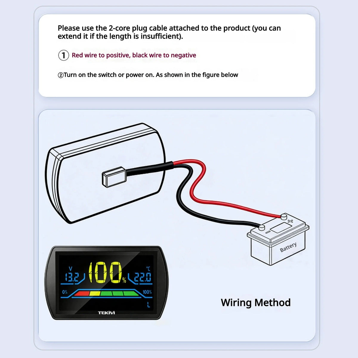 2-Wire DC7-100V Battery Voltage Indicator Universal Lead Acid Li-ion LiFePO4 Battery Capacity Meter with Percentage Display Vue