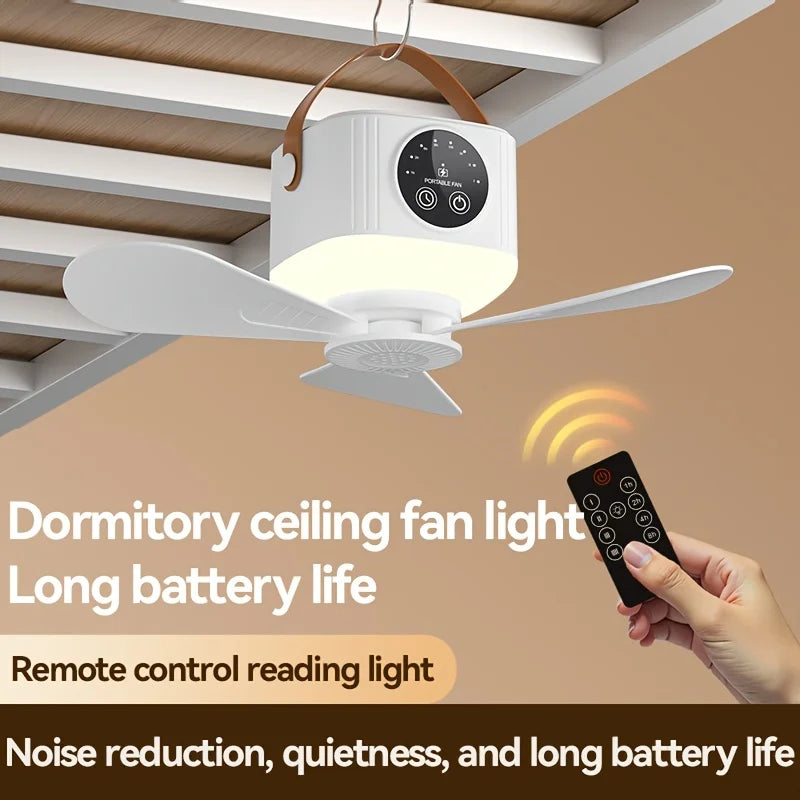 Portable USB Camping Fan Light Silent Tripod Stand Adjustable Speed