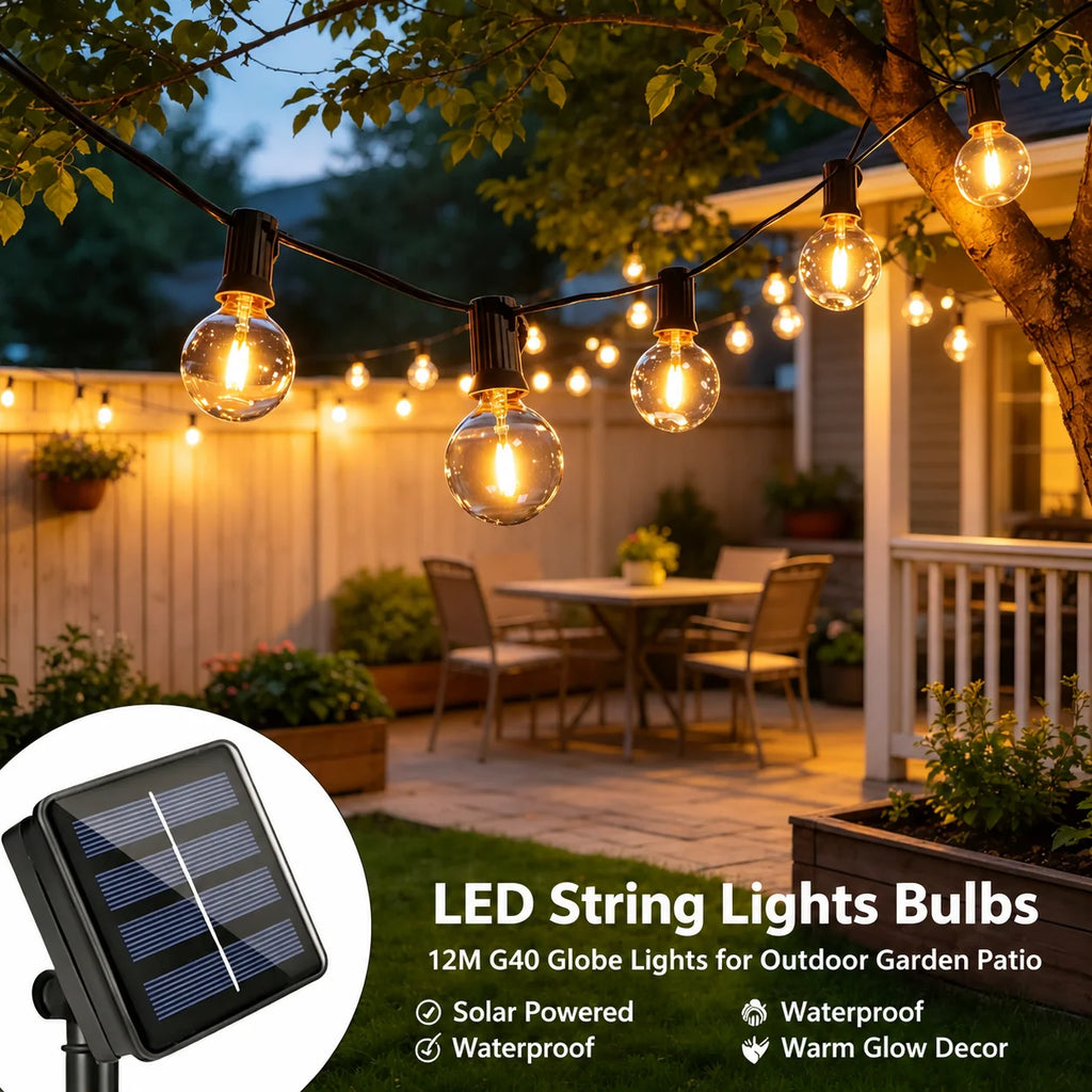 G40 LED String Lights 21M, Solar Powered Waterproof Globe Lights for Outdoor Garden Patio Wedding Party Decor Vue