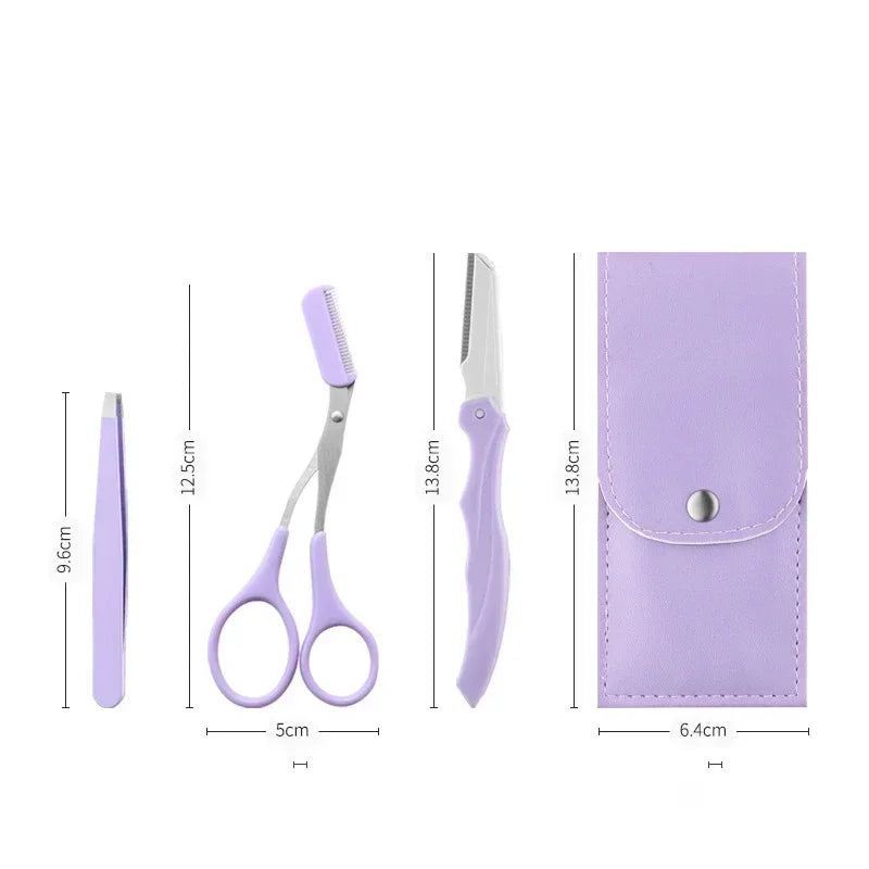 Eyebrow 3Pcs Comb Tools Portable Scissors with Private Label Set Makeup Eyebrow Trimming Set Eyebrow Razor makeup tools Vue