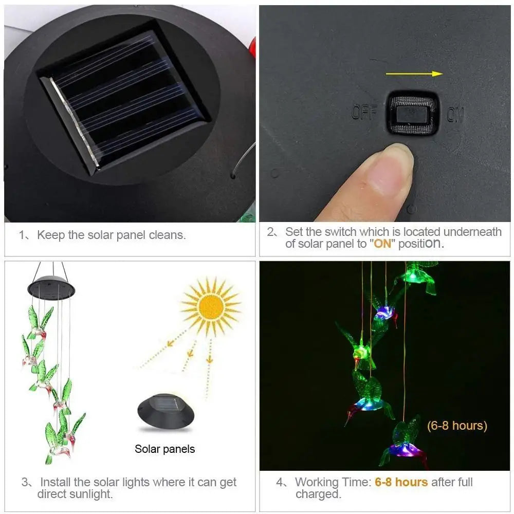 Cute Solar Wind Chime Hanging Weatherproof Hanging Solar Lights Auto on/Off Landscape Lamp LED Wind Chime Light Home Decoration Vue