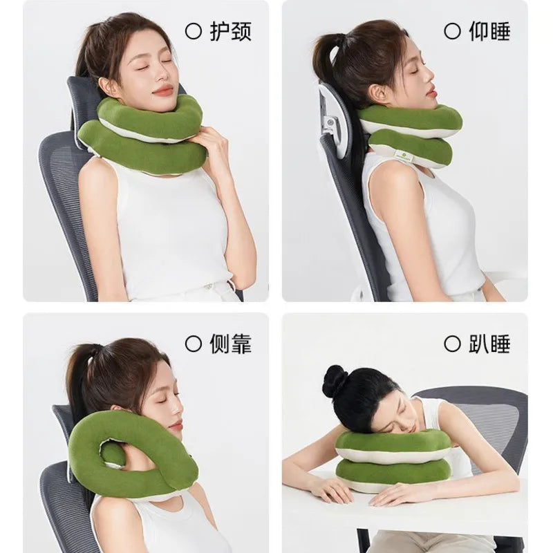 360 Degree Adjustable Portable Neck Pillow Multifunctional Travel Support Foldable Backpack Integrated Design Plane Train Car Vue