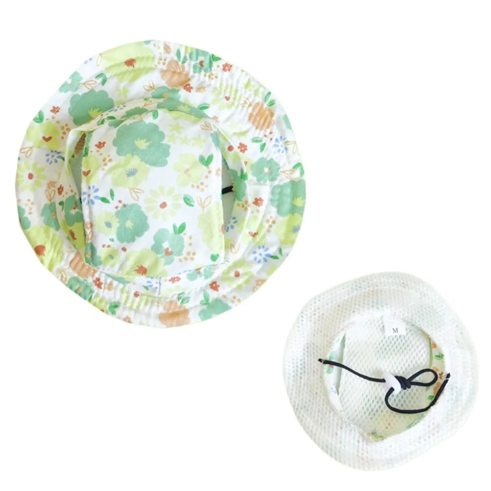 Cute Fruits Plants Dog Fisherman Hat Strawberry Lemons Adjustable Dog Sunscreen Hat Breathable Ear Exposed Pet Baseball Cap Vue Green Flower M 1.5-4.5kg