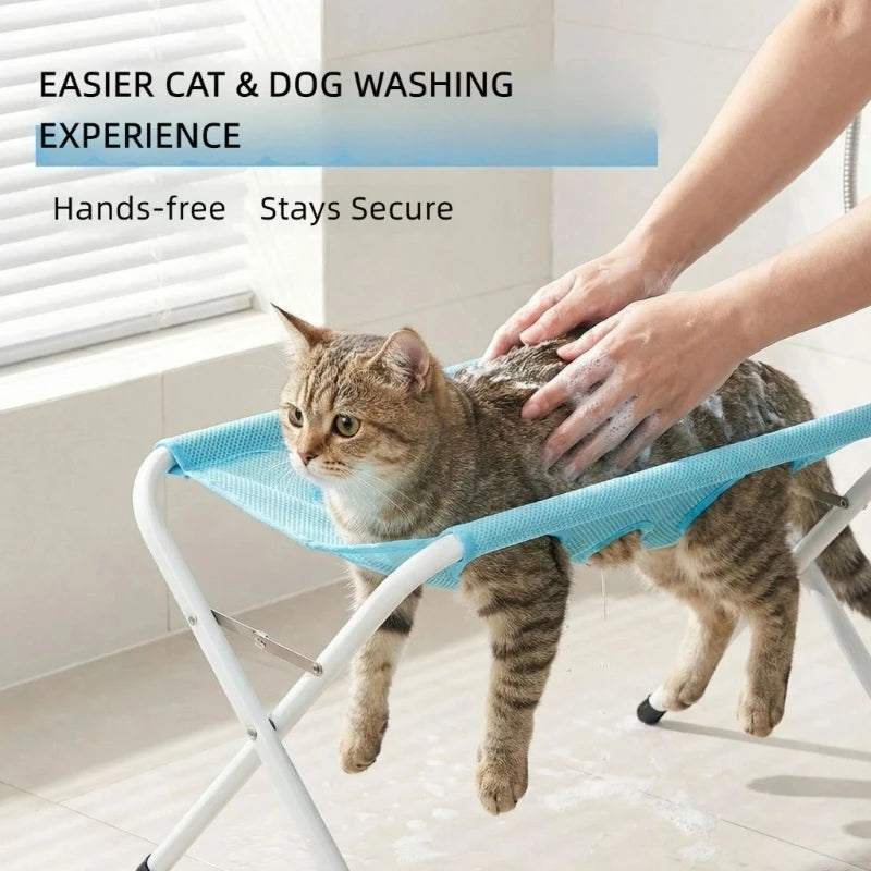 Foldable Pet Bathing Stand & Grooming Hammock | Blue Pet Grooming Stand Vue