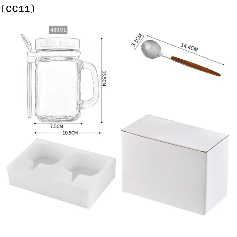 Overnight Oats Containers Handle Lid Spoon Glass Oatmeal Jars Cereal