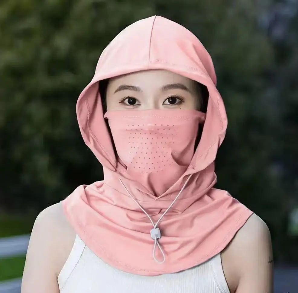 Full Face UV Protection Mask for Women Summer Ice Silk Breathable Sun Cover for Driving Cycling Outdoor Cooling Vue Pink 1PC