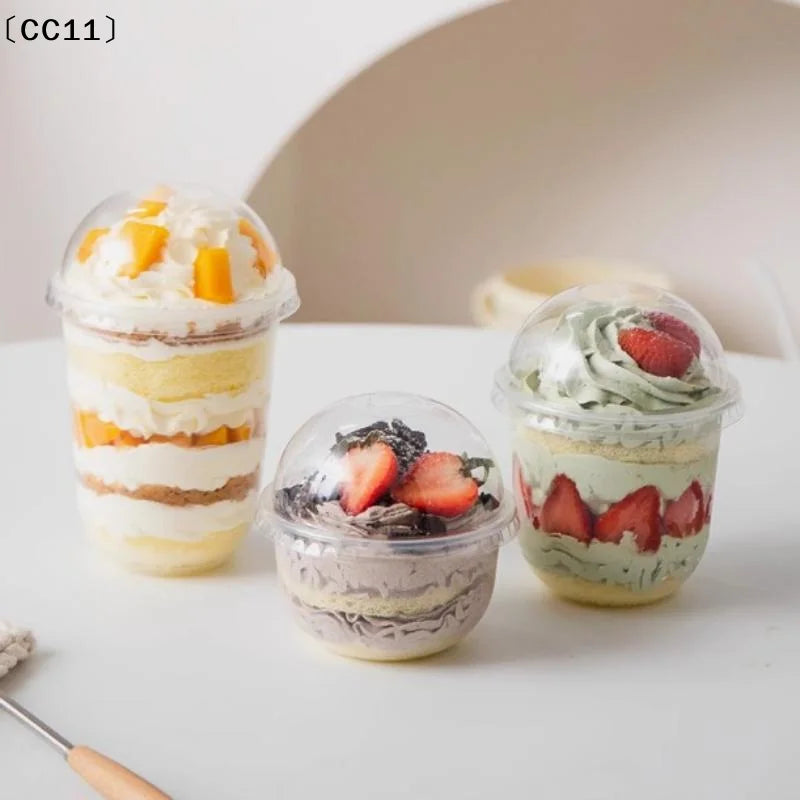50PCS Disposable Clear Plastic Cup With Hole Dome Lids Juice Salad Dessert Cups Ice Cream Birthday Camping Utensils〔CC11〕 Vue