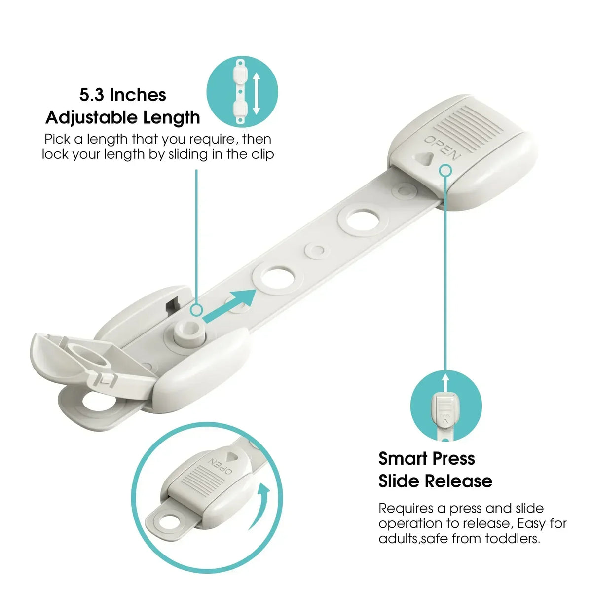 5 PCS Adjustable Multi Latches Baby Safety Locks for Cabinets and Drawers Anti-Pinch Hand Buckle Prevent Accidents Vue