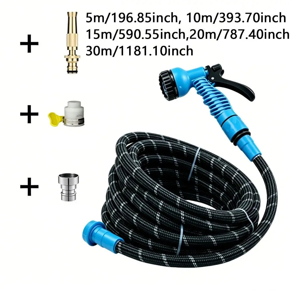 5-30M Garden Hose with Spray Nozzle Non-Clogging 7 Functions Automatic Watering Misting Kit Flexible Leak-Proof Spray Water Hose Vue