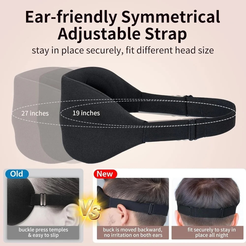 Side Sleeper 3D Sleep Mask 100% Light Block Adjustable Strap Soft Skin Friendly Breathable Eyemask for Men Women Travel Yoga Nap Vue
