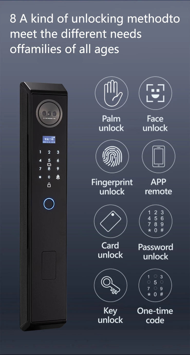 Smart lock with Camera 3D Facial Recognition Electronic Door Lock with Visual Doorbell for Video Surveillance Vue