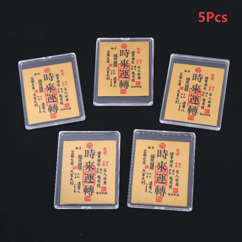 5Pcs Chinese Lucky Fake Gold Foil Card Feng Shui Wealth Luck Card For Wallet Phone Stickers Decor Lucky Gifts For Friends Family Vue A3
