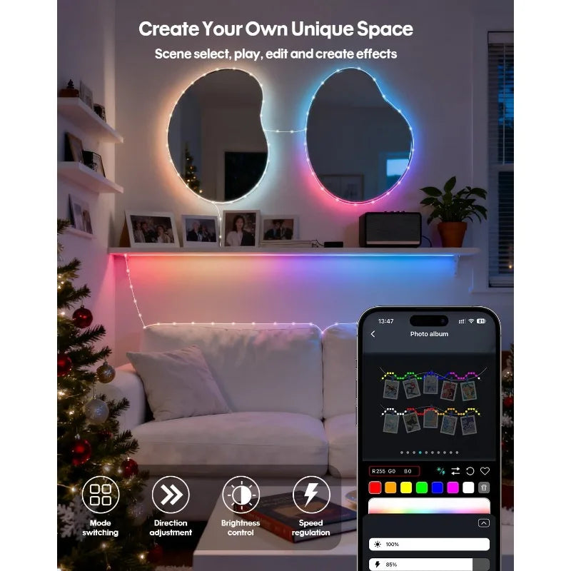 Smart RGB Fairy String Light Bluetooth APP Control Music Sync Dynamic Twinkle LED Garland Light for Room Wedding Birthday Decor Vue