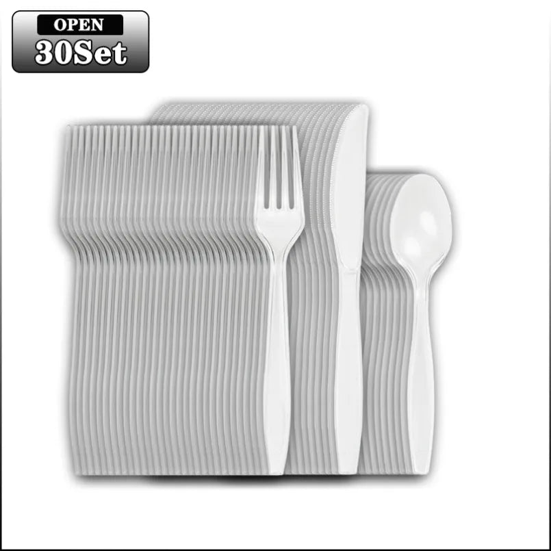1-100Set Disposable Clear Plastic Forks Disposable Cutlery Perfect for Home School Parties Restaurants or Everyday Use Vue 30Set