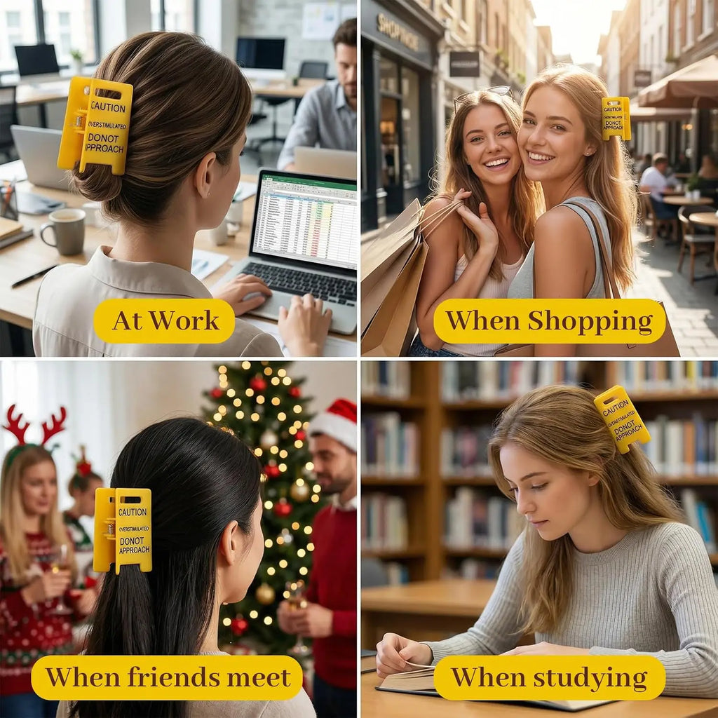 1-10PCS Caution Sign Hair Claw Clip with Humorous Slogan Durable Grip for Medium Thick Hair Back of Head Bun Clip for Women Vue