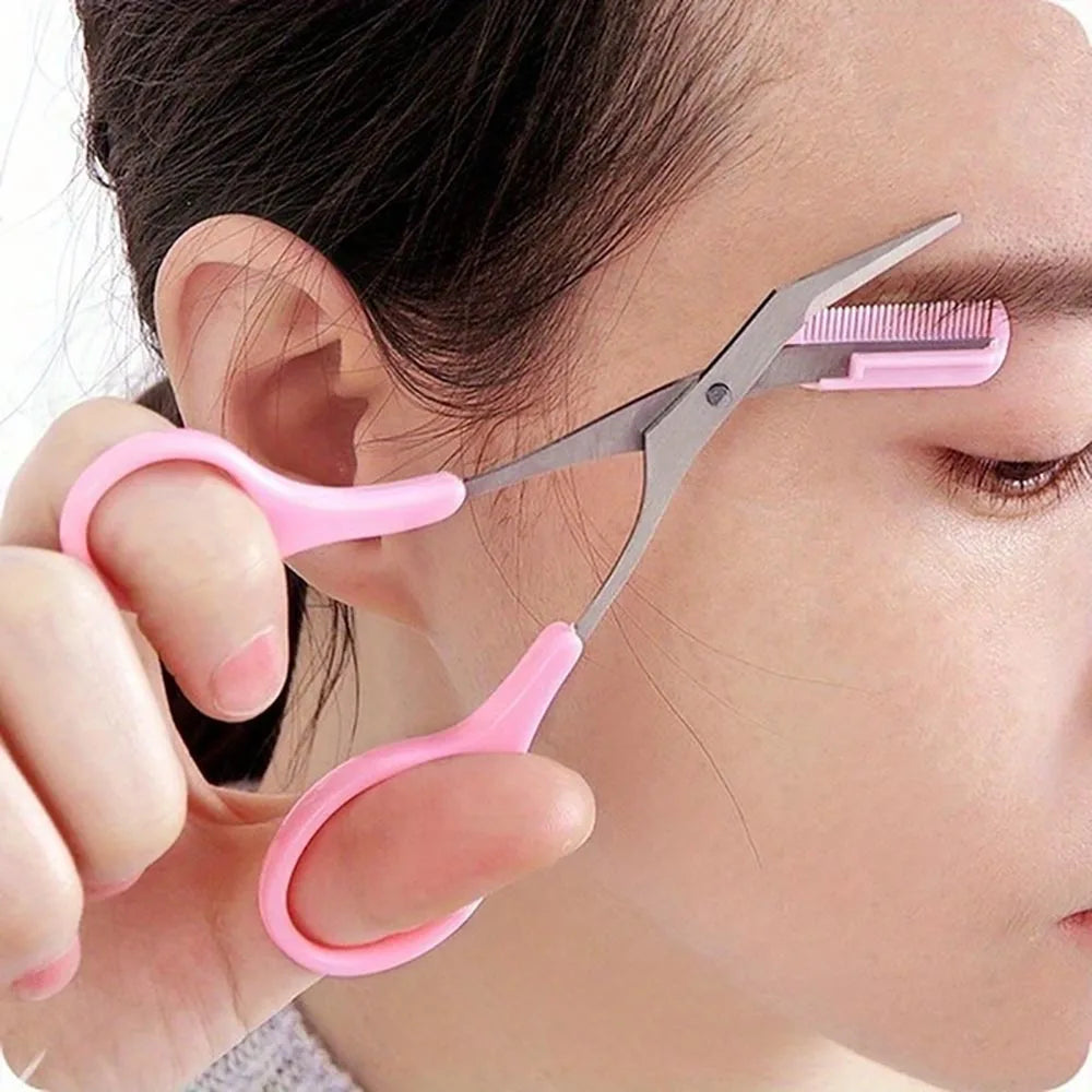Eyebrow Trimming Scissors Professional Built-in Comb Stainless Steel Non-Slip Brow Shaper Hair Removal Beauty Tool for Men Women Vue