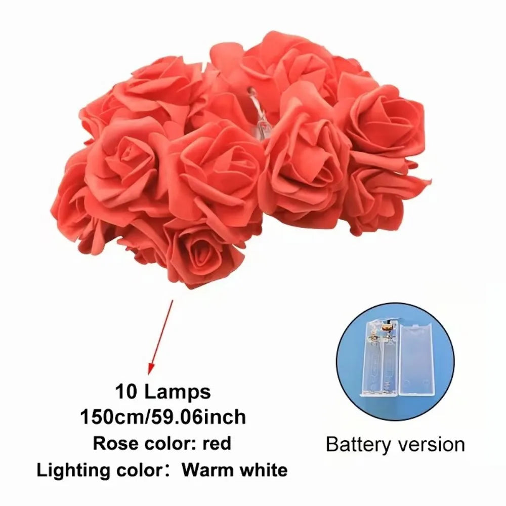 1PC 1.5M10LED/3M20LED artificial rose string light,powered by AA batteries(excl),used for room and Valentine's Day decoration Vue