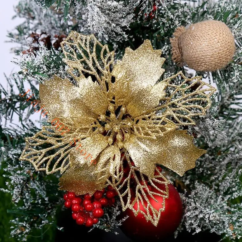 10-Pack Glitter Artificial Flower Christmas Tree Ornaments 11cm Christmas Tree Ornaments Vue