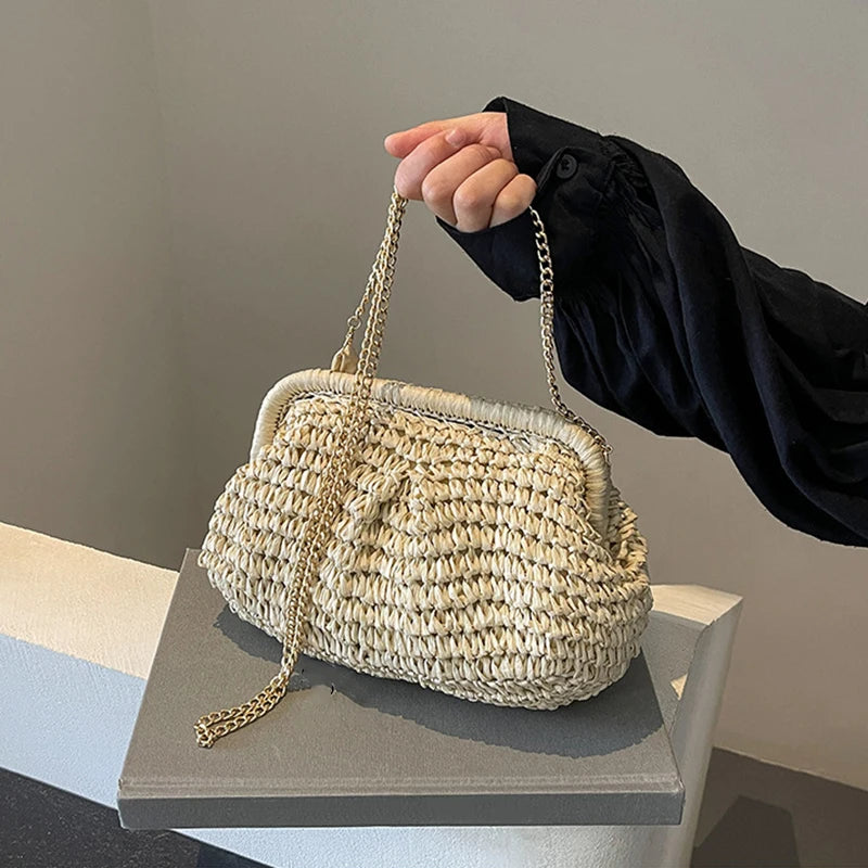 Summer Straw Weaving Crossbody Bag Fashionable Casual Shell Women's