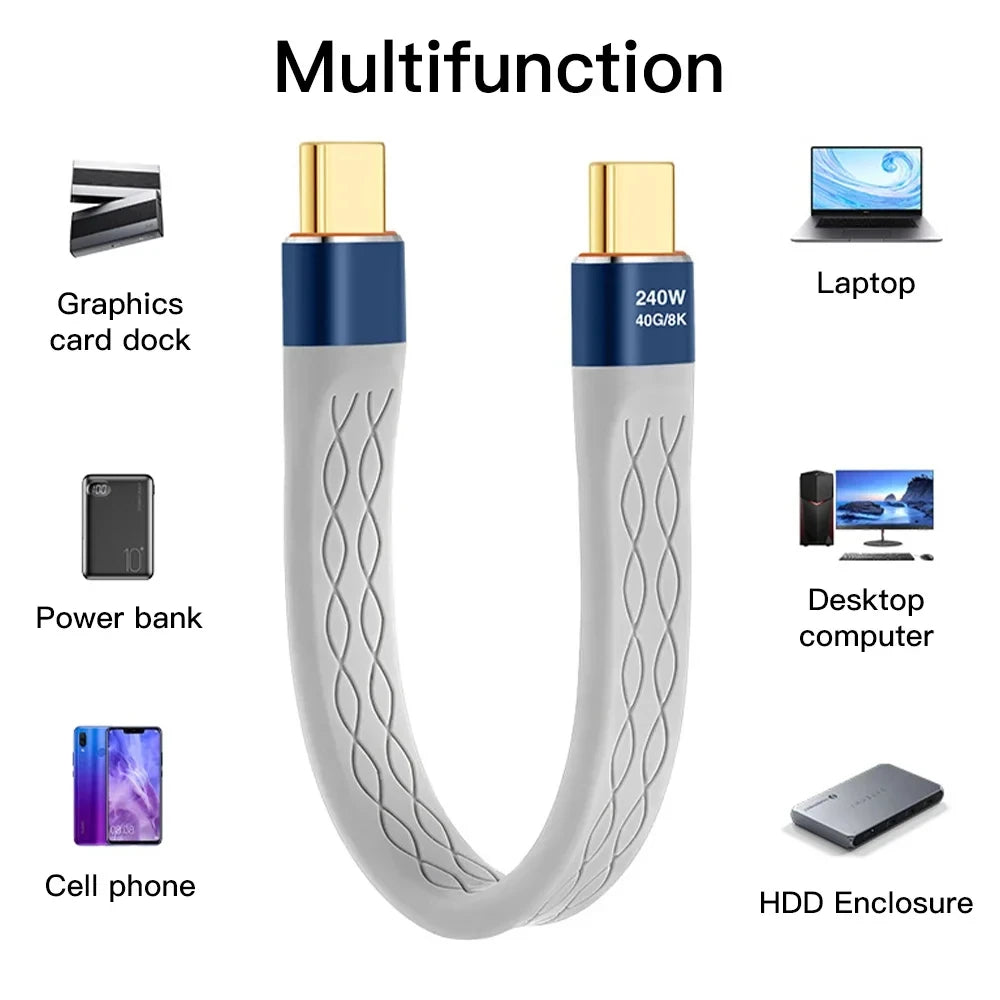 NNBILI 240W 40GB Short USB C to USB C Cable Fast Charging Type C Cord 40Gbps Data Transfer 8K Flat Data Charge Extension Cable Vue