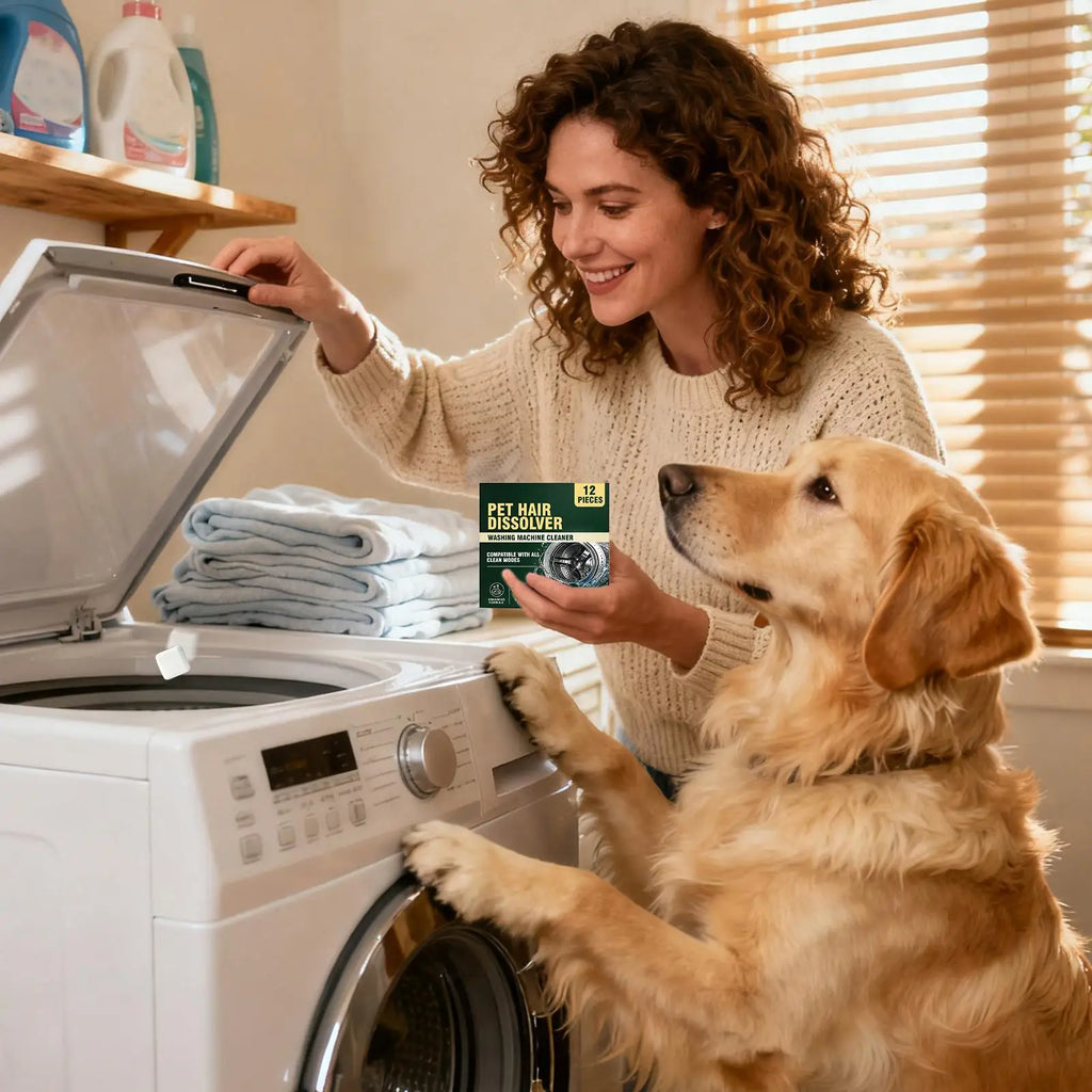 12 Pcs Pet Hair Dissolver Tablets, Washing Machine Cleaner Deep Cleaning, Powerful Laundry Appliance Descaling for Home Use Vue