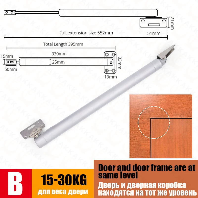 KAK Overhead Door Closer Soft Close Automatic Door Close Hardware Gas Spring Door Closer 110 Degree Positioning 30KG 60KG Vue B Small 30kg