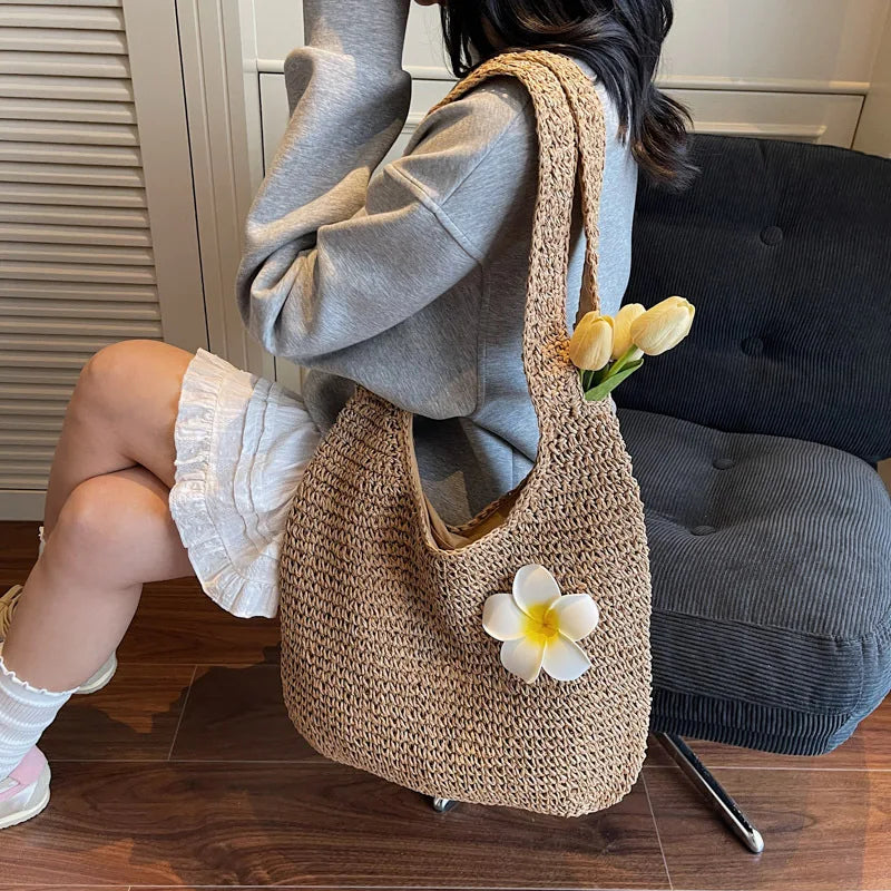 Women Knitted Shoulder Bag Fashion Tote Handbag Lightweight Handwoven