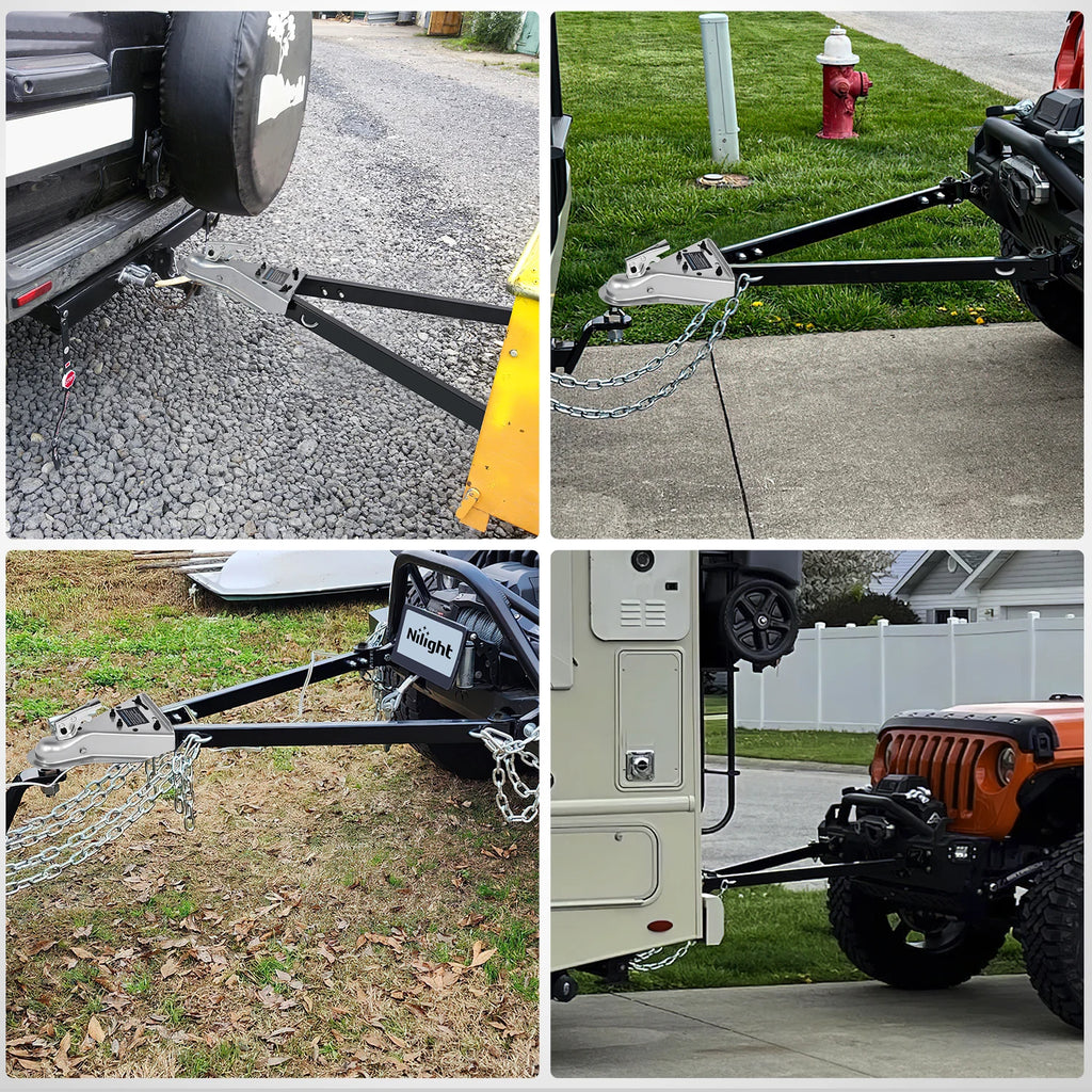 Nilight Tow Bar with Safety Chains, Coupler Fits 2-Inch Hitch Ball, 5500 lbs Towing Capacity, 41-in Opening Width, Bumper-Mounted Universal Towing Bar for RV, Car, Trailer, Truck, Alloy Steel Vue