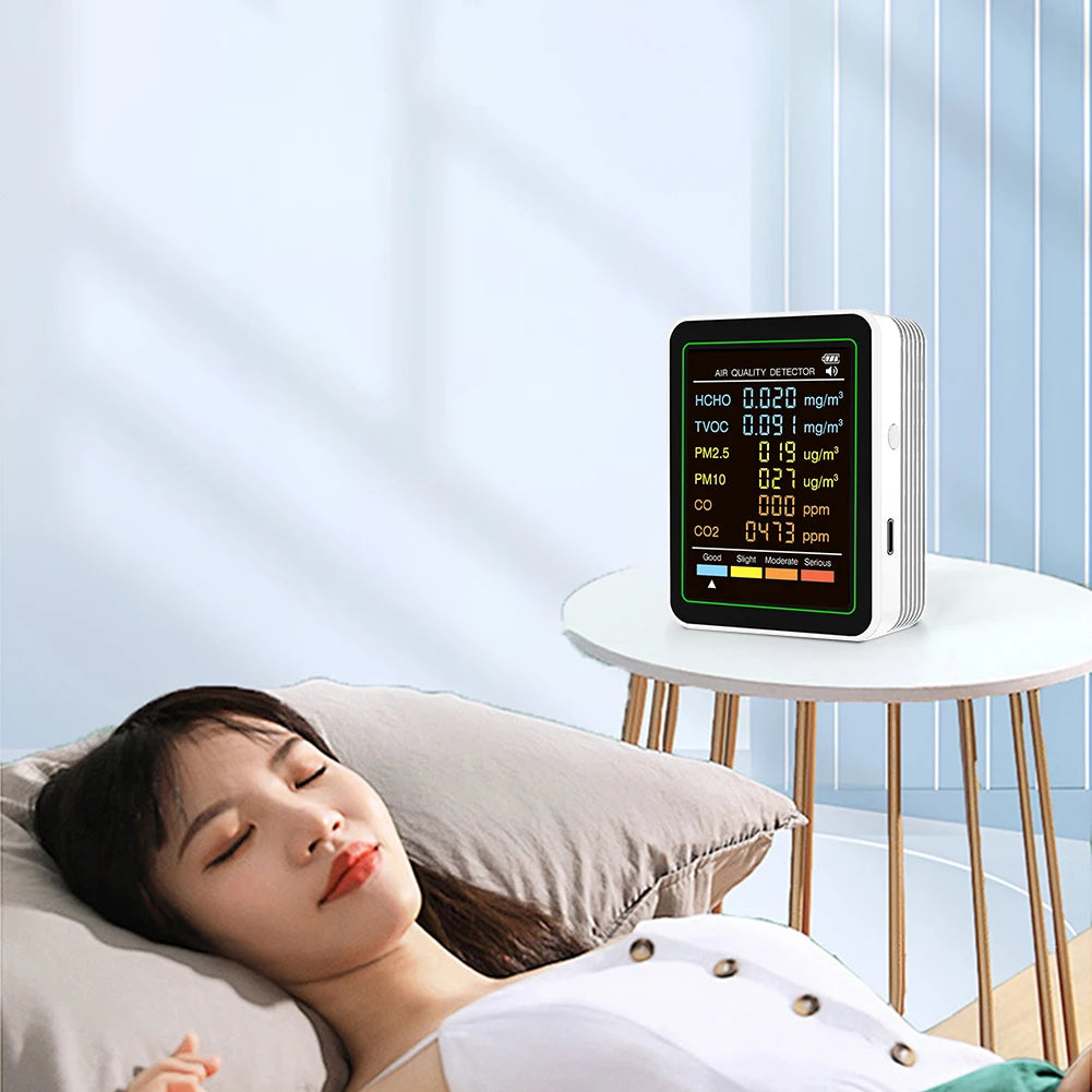 6-in-1 Air Quality Monitor – CO2, TVOC, PM2.5, Formaldehyde Air Quality Monitor Vue
