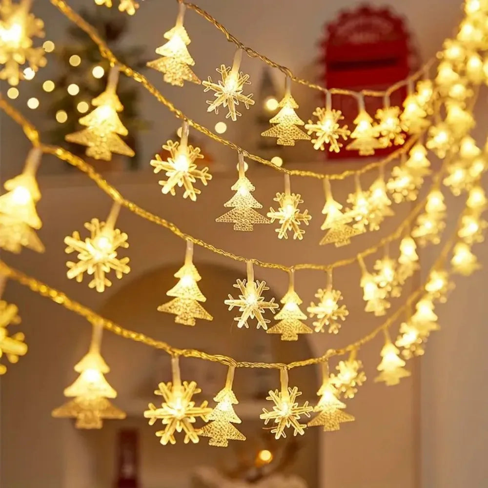 1PC 1.5M10LED/3M20LED battery box snowflake and Christmas tree light string,Christmas decoration,used for party,room decoration Vue Warm white 1PC 1.5M10LED
