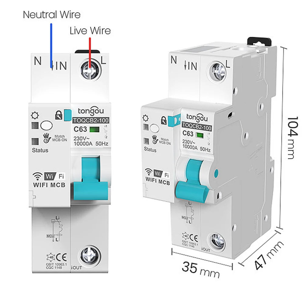 Tuya WiFi Smart Circuit Breaker with Auto Wireless Interruptor Smart Metering Circuit Breaker with Timer Remote Control Switch Vue