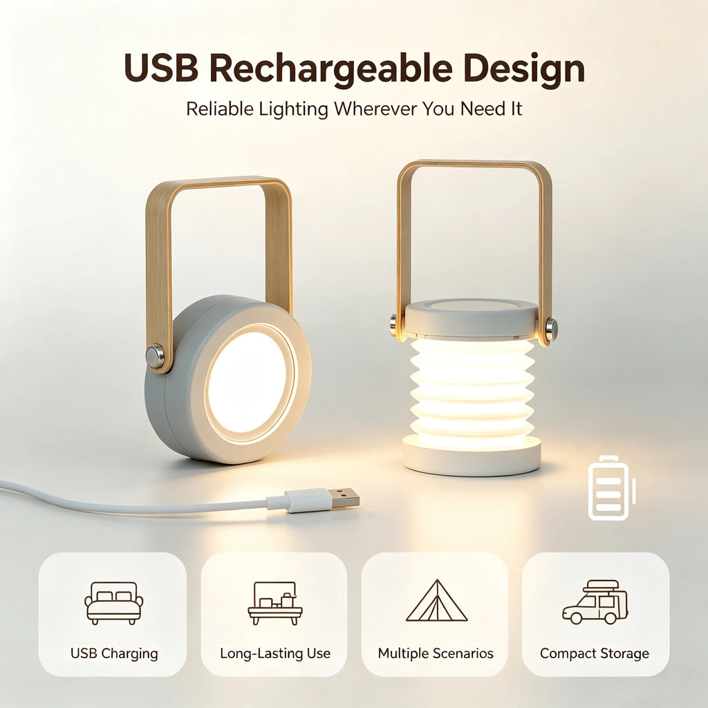 Creative Handle Foldable Night Light Portable LED Reading Lamp Telescopic Folding Table Lantern with USB Rechargeable Design Vue Warm White Light Grey