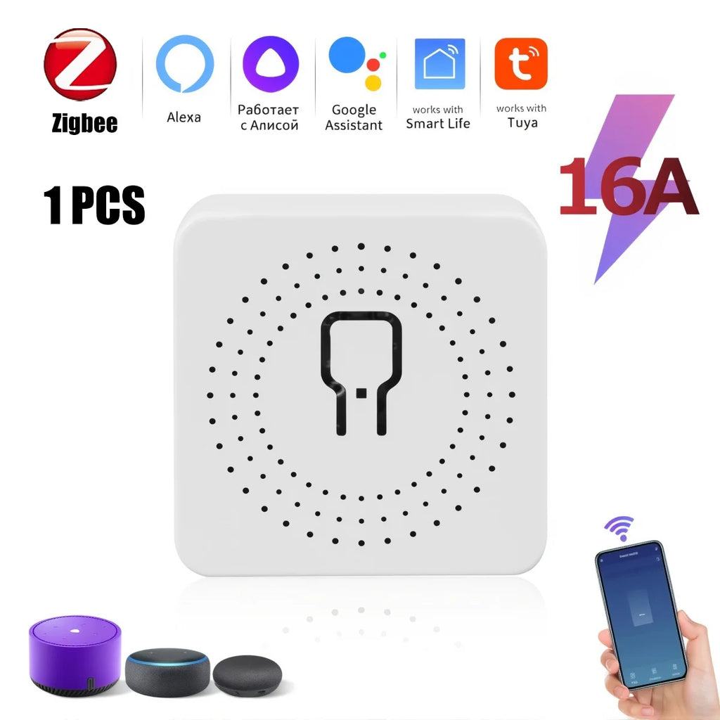 Mini Zigbee DIY Smart Switch Breaker Two Way Remote Timing Relay Smart Home Automation Module Voice Control Via Alexa Google Vue Zigbee Switch 16A-1Pcs