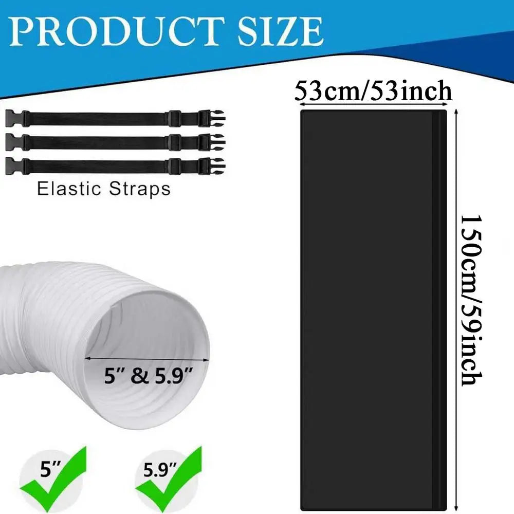 150x53cm Portable AC Hose Insulation Sleeve, 5" & 5.9" Heat Shield Wrap, Dustproof Exhaust Pipe Cover with 3 Adjustable Straps Vue A