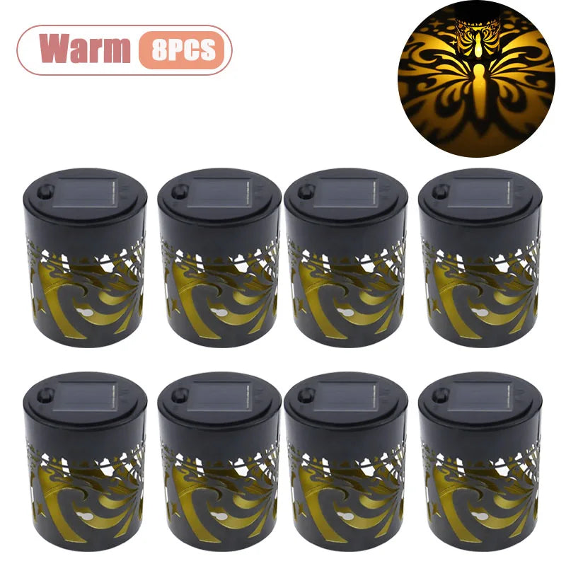 1-8PCS Solar Butterfly Wall Wrought Iron Hollow Projection Vintage Pattern Shadow for Outdoor Fence Balcony Landscape Lighting Vue Warm-8PCS