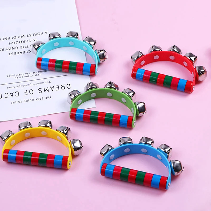 1PC Kids Handbell 5 Jingle Bells Wooden Handle Musical Instrument Toy for Children Music Class Early Education Vue